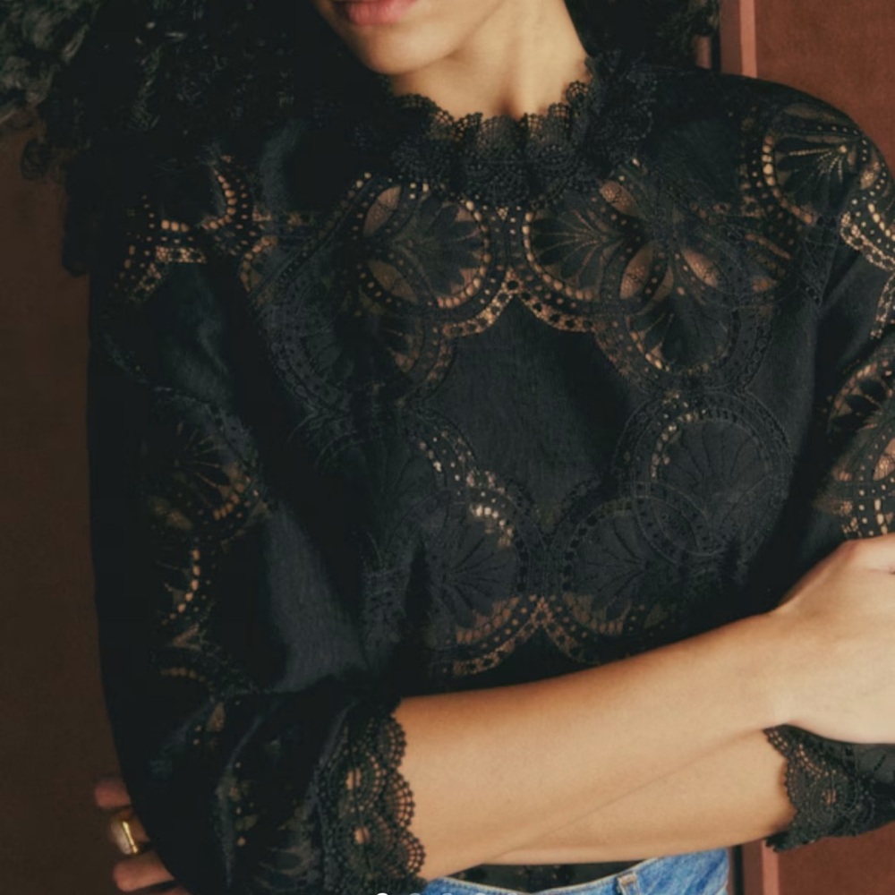 Sezane Black Lace Blouse